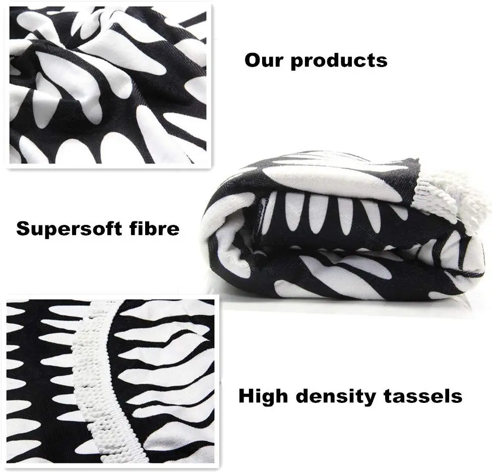 Mandala Beach Towel Large Round Beach Towel Microfiber Blue Mat Luxury Travel Towel Quick Drying Home Decor With Tassel