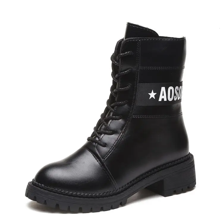 

Autumn And Winter Martin Boots Europe And America Students Chunky-Heel Bandage Cloth Short Boots Low-Top Side Zipper plus Velvet