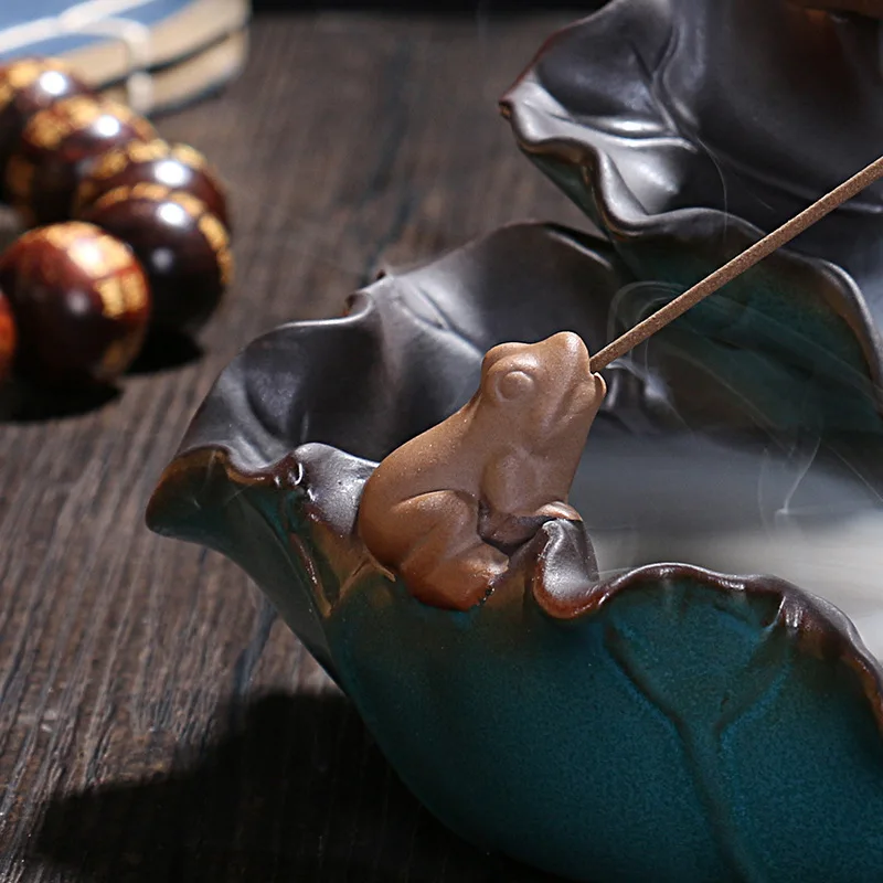 Благовония оптом керамическая курильница для копченых благовоний Joss stick керамическая тарелка листьев лотоса лягушка сандаловое дерево курильница для благовоний