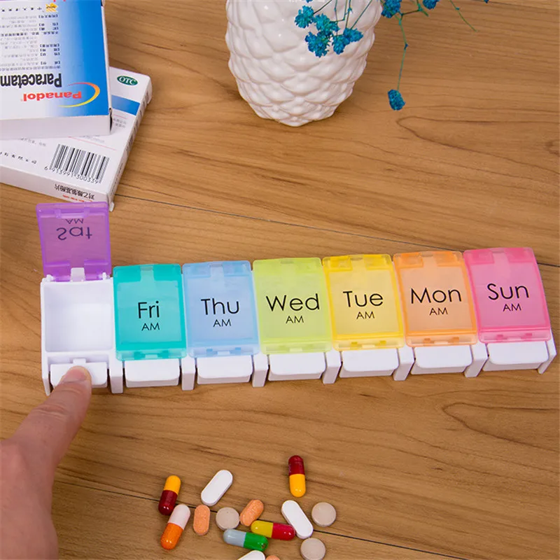 

One Week 7 Grid Medicine Box Piano Push Medicine Box Portable Single Row Strip Medicine Box Seven Days Rainbow Medicine Box