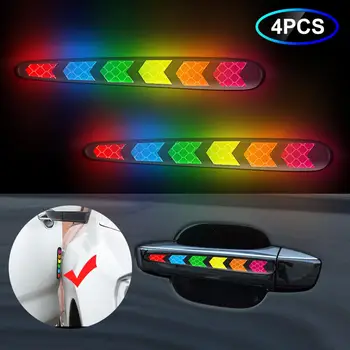 

4Pcs 3D Colorful Car Door Handle Reflective Anti-collision Protective Stickers Warning Sticker Waterproof Safety Door Sticker