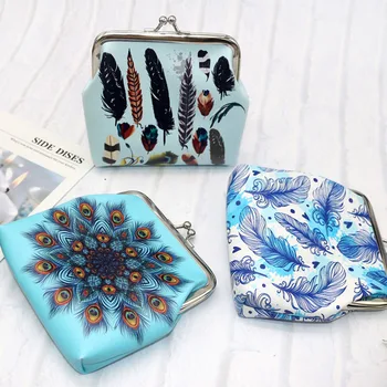

3D Feather Printed Coin Purse Small Fresh Casual Money Bags PU Leather Purses Leaf Pattern Key Holder Lady High Quality Wallets