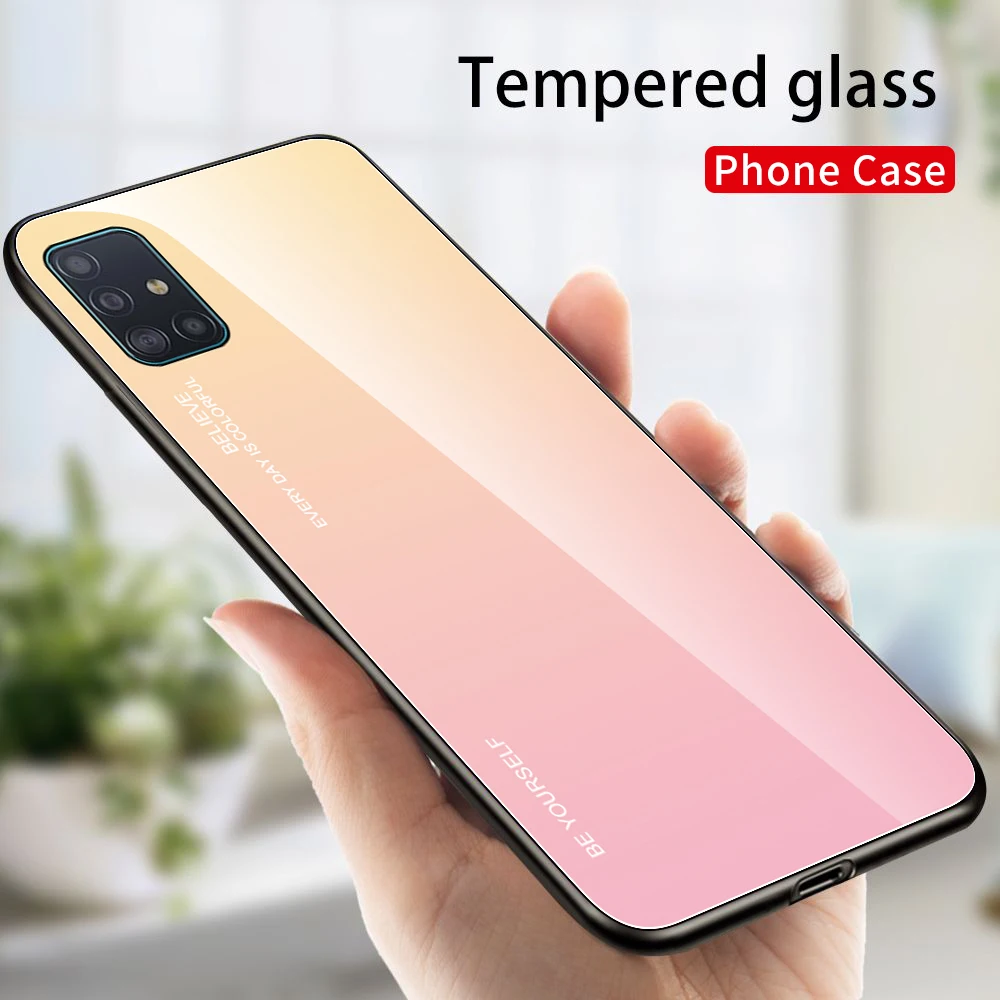 kawaii phone case samsung Gradient Tempered Glass Case For Samsung Galaxy A51 A71 Case On S21 S22 Ultra Plus S20FE A52 A72 A32 A53 A73 A52S 5G Phone Cover samsung flip phone cute Cases For Samsung