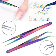 

Professional Durable Women Nail Care Sticker Rhinestone Picker Colorful Nail Tweezer Rainbow Nippers