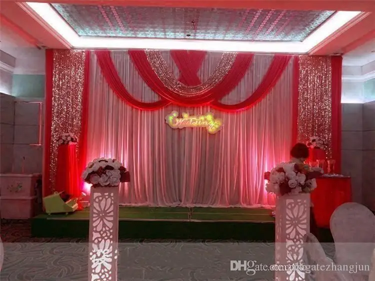 20ft*10ft Luxury ice silk Wedding Backdrop Stage Curtains with swags Silver Sequin Fabric Wedding Props Satin Drape curtain party decoration