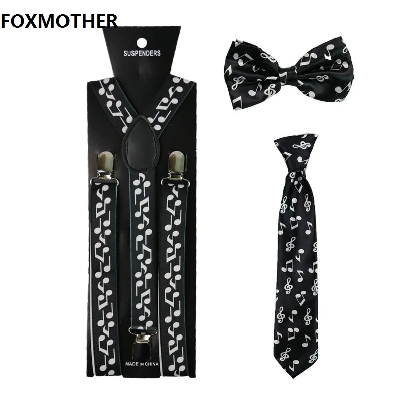 

FOXMOTHER Music Note Women Men Suspenders Bowtie And Necktie Set