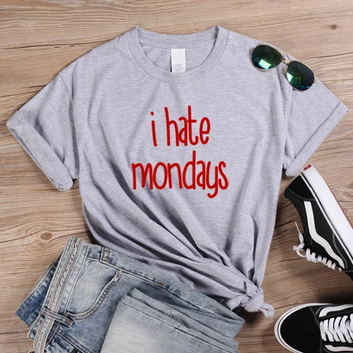 Gray-Red ONSEME летняя забавная футболка с надписью «I Hate Monday» Женская хипстерская уличная одежда Топы Harajuku футболка femme Футболка - Цвет: Gray-Red