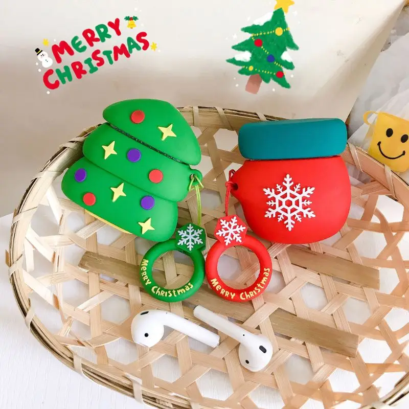 Christmas Theme Protective Case Silicone Cover with Lanyard for Airpods 1/2 Kit for smart watch
