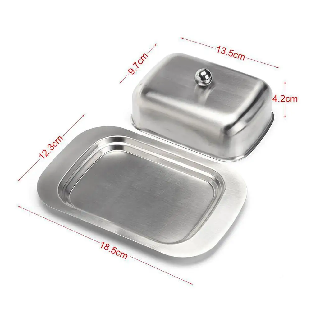 Acero inoxidable mantequilla caja contenedor queso servidor almacenamiento bandeja con tapa cocina vajilla