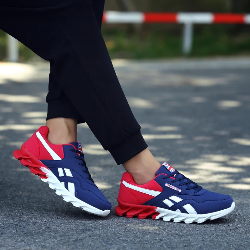 

Spring Autumn Man Springblade Running Shoes Plus Size 39-48 Lace Up Flat Sneakers Lightweight Shockproof Men Footwear