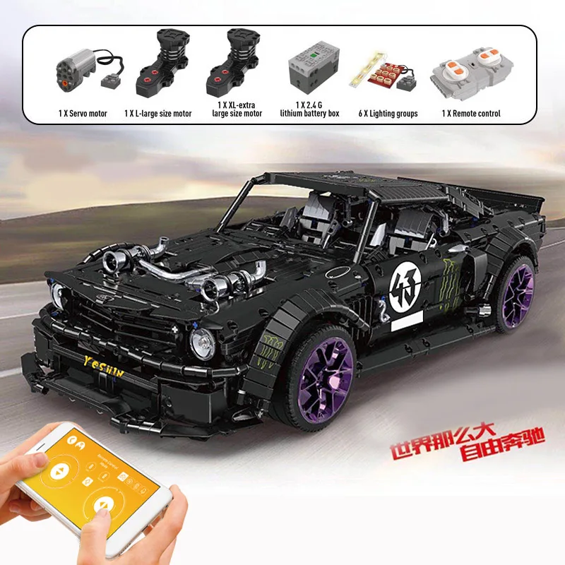 DHL Yeshin 20102 Technic Car Series MOC-16915 Mustang Hoonicorn с функцией двигателя автомобиля строительные блоки кирпичи детские автомобильные игрушки