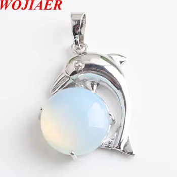

The Dolphins Natural Opalite Stone Cabochon Beads Charm Pendants & Necklaces Cute Animal Jewelry WOJIAER PN8051