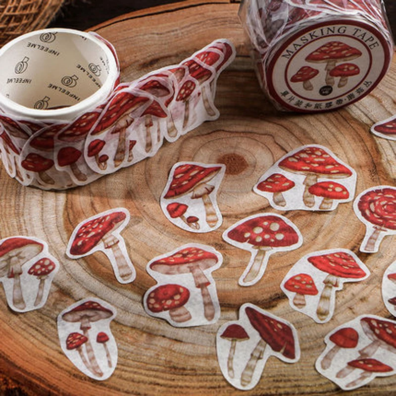 100 pcs /Roll Montain Pick Travel Butterfly Mushroom Flower DIY Decorative Masking Tape Diary Album Stickers
