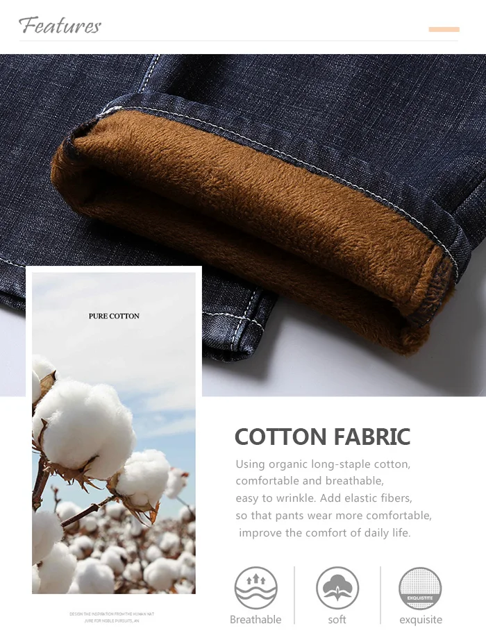 winter Warm Fleece Men's Jeans thick Stretch Elastic Denim Jean men Classic Style Straight Brand Business Blue Cotton Pants 42