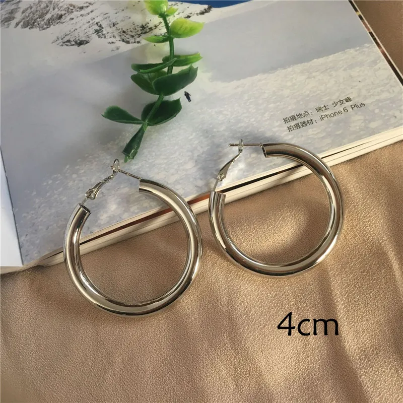 4cm Silver color 1 Пара Простой Золотой Серебряный Цвет Большие Серьги Обруча Модные Гипербола Глянцевые Круглые Серьги Для Женщин Девушка Подарок Ювелирных Изделий E603 - Окраска металла: 4cm Silver color