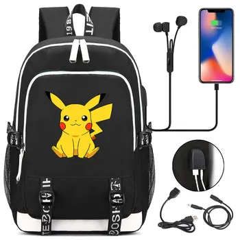 

Hot Fashion Cute Cartoon Pokemon Pikachu USB Boy Girl Book School Bag Women Teenagers Men Laptop Backpack Packsack