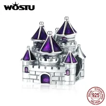 WOSTU 925 пробы серебро сказка замок Мозаика из бисера Фиолетовый Подвески подходят к оригинальному браслету, подвеска для Для женщин S925, ювелирное изделие, подарок CTC122