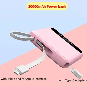 

Power Bank 20000mAh Portable External Battery Bank for iPhone X 8 Plus Samsung Note 10 plus Xiaomi Power Bank with IOS USB Cable