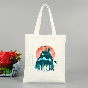 

Miyazaki Hayao Kawaii Totoro Japanese Anime Tote Bag Unisex Canvas Bags Shopping Bags Printed Casual Shoulder Bag Foldable