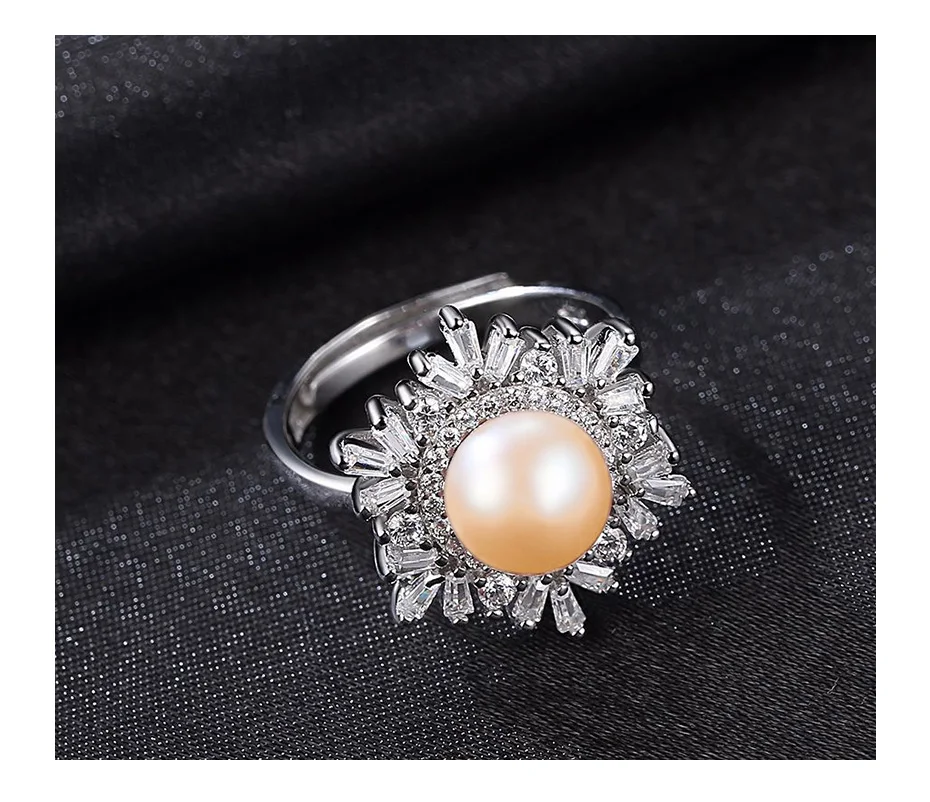 Жемчужные очаровательные цветочные кольца, 925 пробы, серебряные регулируемые жемчужные кольца, элегантное кольцо для женщин, свадебные кольца, подарок на Рождество