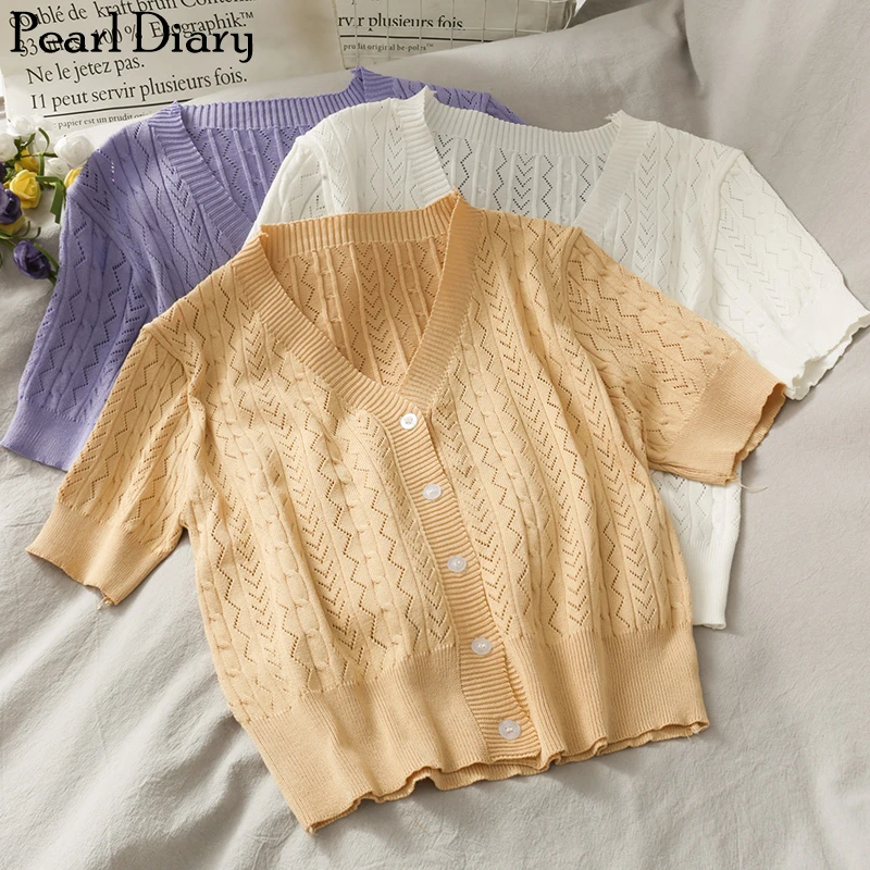 Женский вязаный кардиган Pearl Diary укороченный топ с коротким рукавом v образным