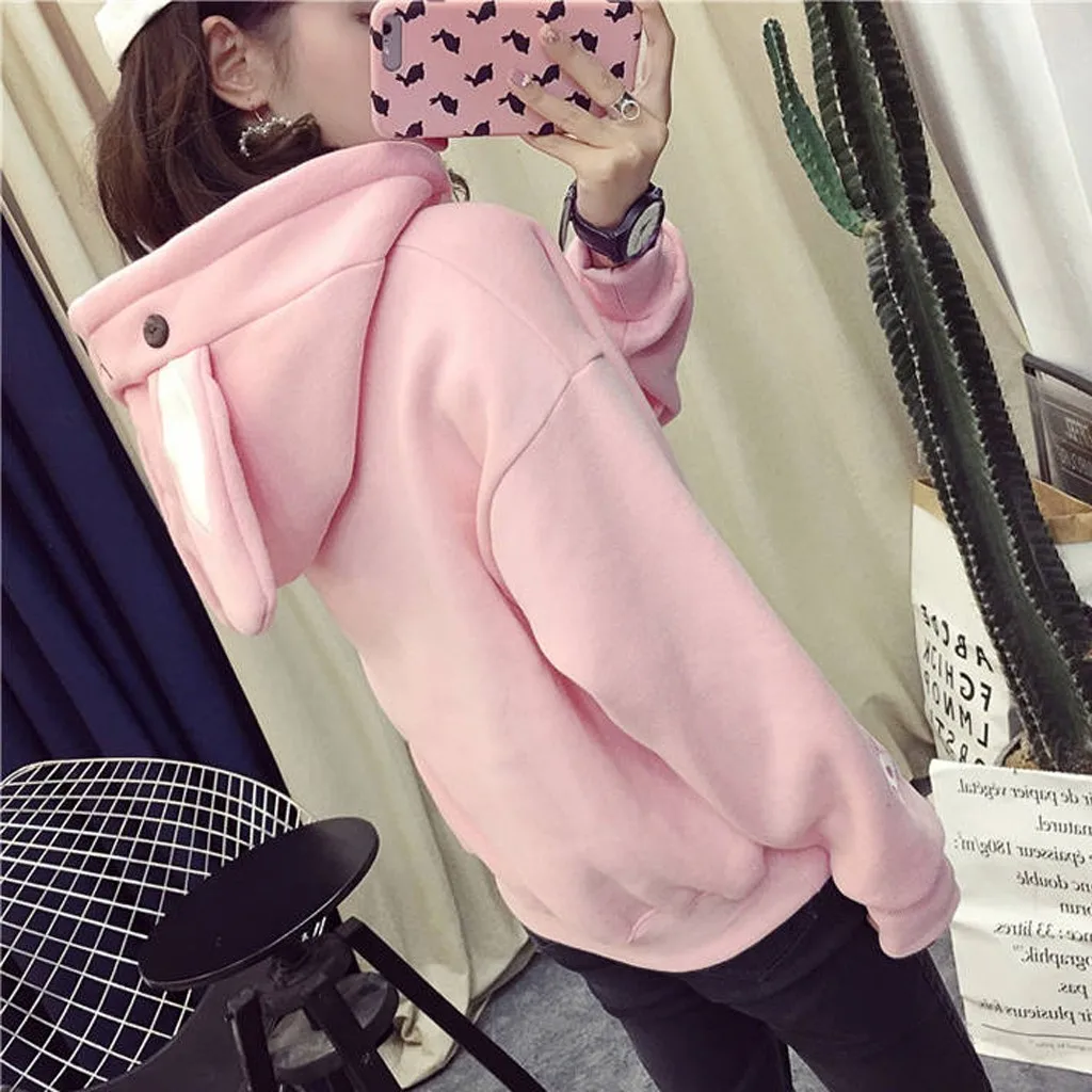 Kawaii/толстовка с капюшоном с милыми заячьими ушками; женские толстовки в стиле Харадзюку; свободные спортивные костюмы с вышивкой; пуловеры; Moletom; большие размеры XXL
