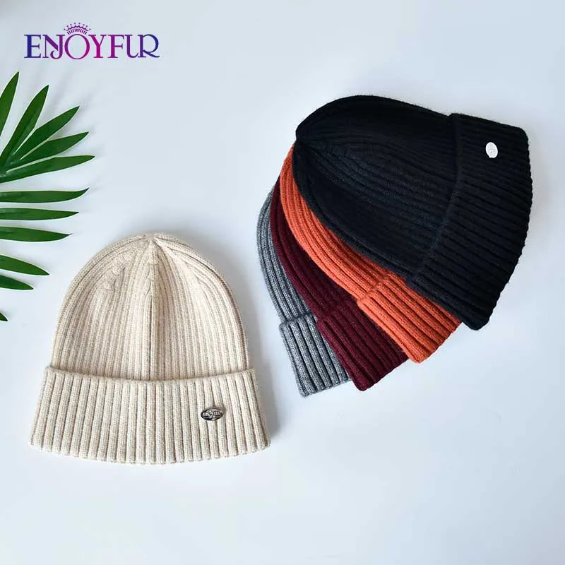 ENJOYFUR Women skullies beanies for winter men casual solid color bonnet warm stretch hats for women autumn