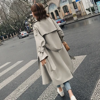 

Ladies Trench Coat Beige Double-Breasted Long Belt Women Duster women Coat Windbreaker Spring Autumn Outerwear Clothes