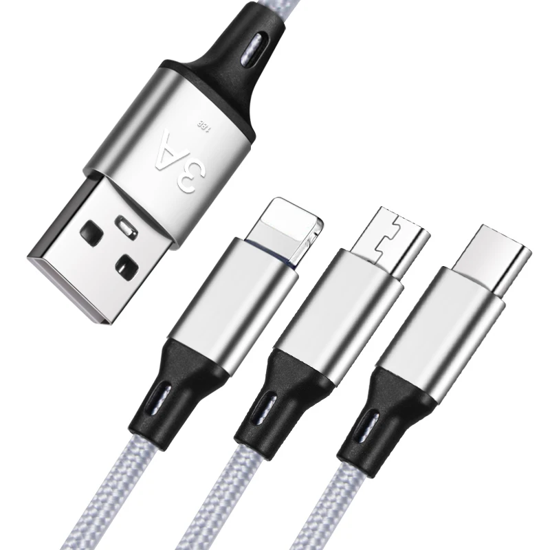 silver(3 in 1) Sanzhiying 3 в 1 нейлоновый Плетеный зарядный кабель для телефона micro usb type c кабель для быстрой зарядки для samsung android зарядное устройство iphone шнур - Цвет: silver(3 in 1)