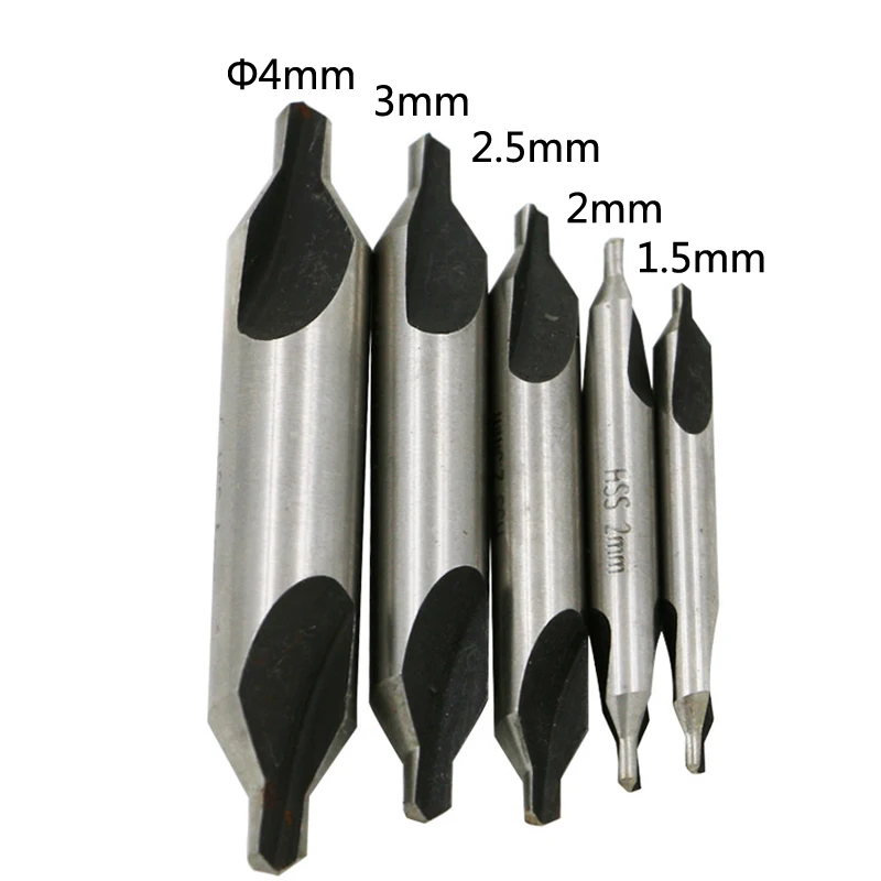 

High Quality 5 PCS 1.5mm 2mm 2.5mm 3mm 4mm 60 Degree Drill Bit HSS Combined Center Drills Countersinks Set Hole Tools