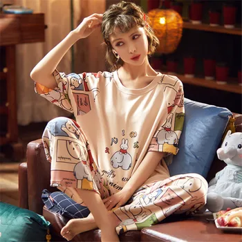 

2020 spring and summer fashion casual comfortable pajamas set women's home service suit short sleeve trousers pajamas