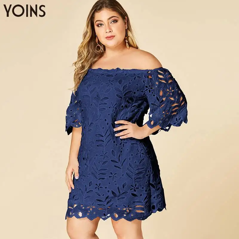 Женское кружевное платье YOINS Белое Облегающее большого размера с открытыми