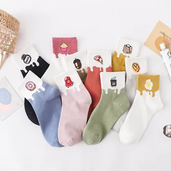 

Korean Style Cute Ice Cream Juice Funny Socks Bread Cake Pizza Fruit Design Socks Women Harajuku Calcetines Mujer Divertidos Sox
