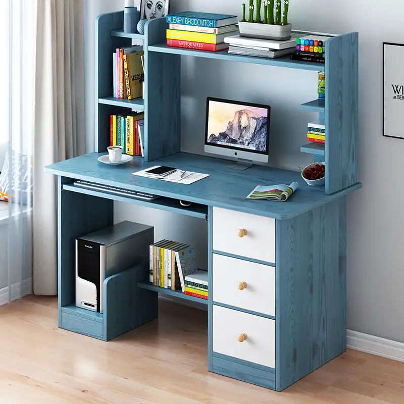 desk with bookshelf