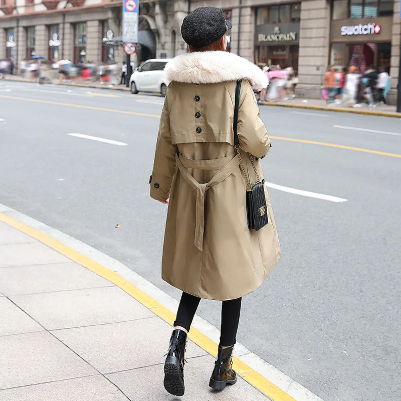 ##BUY Causal Adjustable Waist Women Winter Jacket Cotton Padded Warm Thicken Big Fur Collar Slim Long Coats Down Parkas