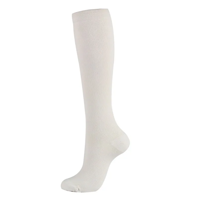 Мягкий нейлон Анти-усталость Компрессионные носки по колено икры поддержка ног чулки S-XXL мужские и женские - Цвет: White