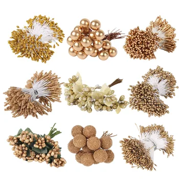 

10/90/144pcs Christmas Decortion Gold Artificial Flower Berry Ornaments for Mery Christmas Happy New Year Bridal Shower 2020