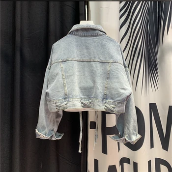 

Short Jeans Jacket Women Holes Bandage Cloth Retro Loose-Fit SpringAutumn Denim Jackets Coats Chaquetas Mujer 2020