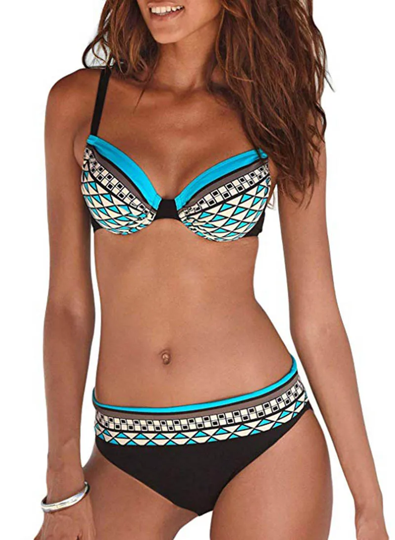 2019 Sexy Solid Print Bikinis Low Waist Bathing Suit Halter Bikinis Suit Swimuit Women Push Up Swimwear  Bandage Swimsuit Bikini