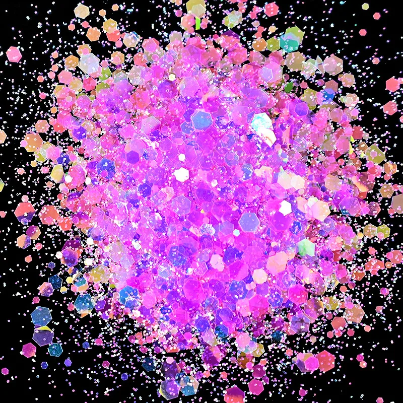 50G/Bag Holographic Mixed Hexagon Shape Chunky Nail Glitter Sequins Sparkly Flakes Slices Manicure Body/Eye/Face Glitter TCF2335