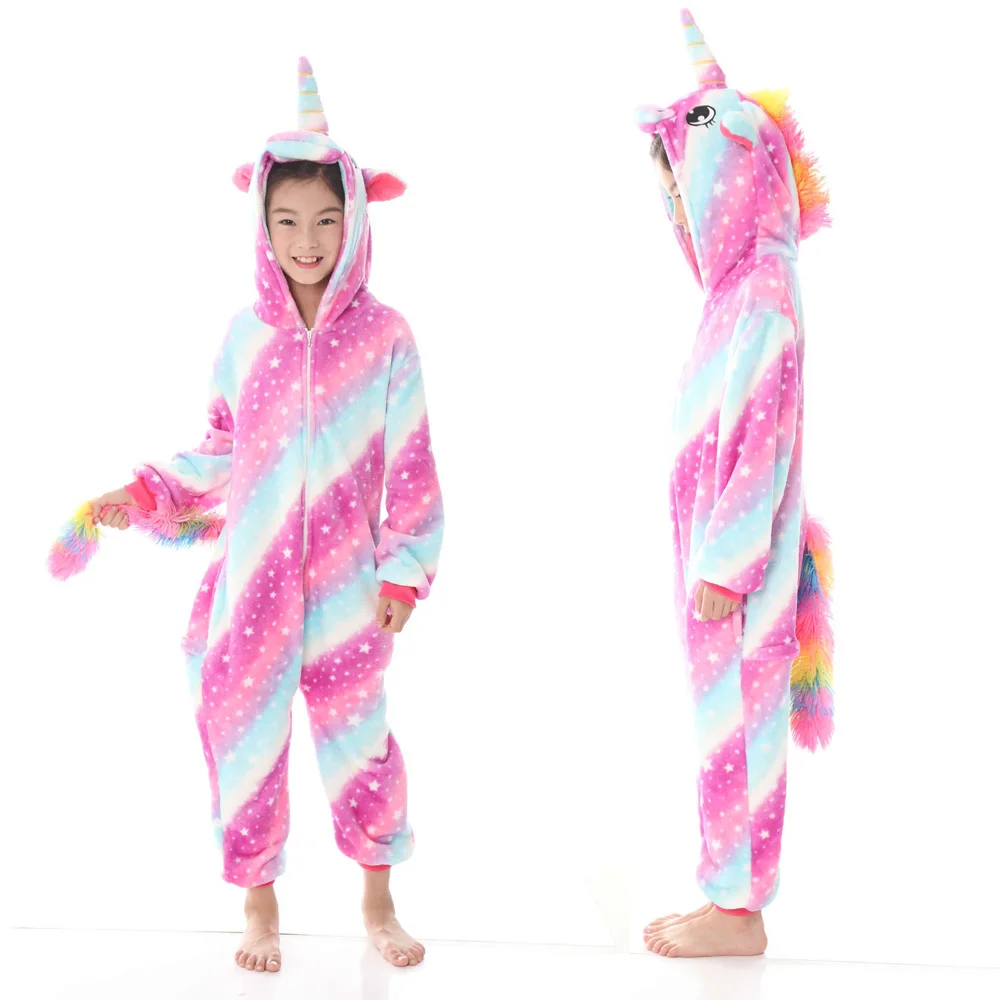 Girls Boys Winter animal Pajamas Unicorn Cartoon Anime Animal Onesies Kids Sleepwear Flannel Warm Jumpsuit Children Pajamas