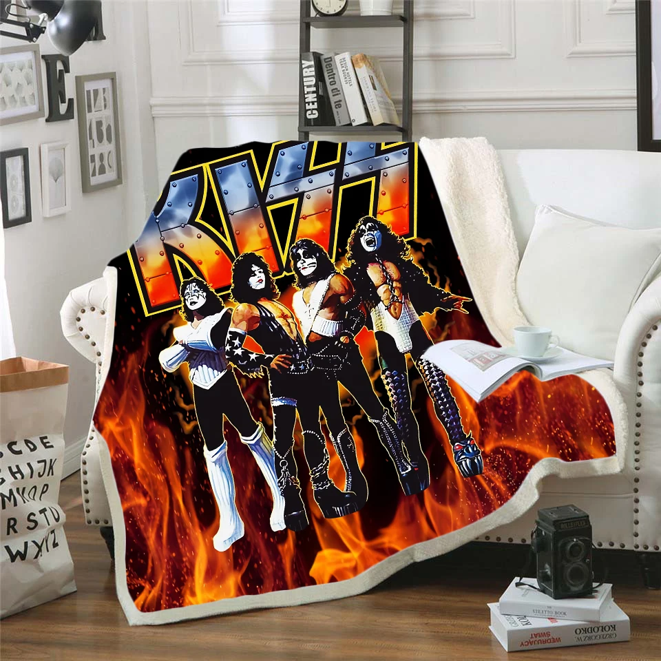 Новое Флисовое одеяло с 3d принтом KISS для кровати пешего туризма пикника толстое