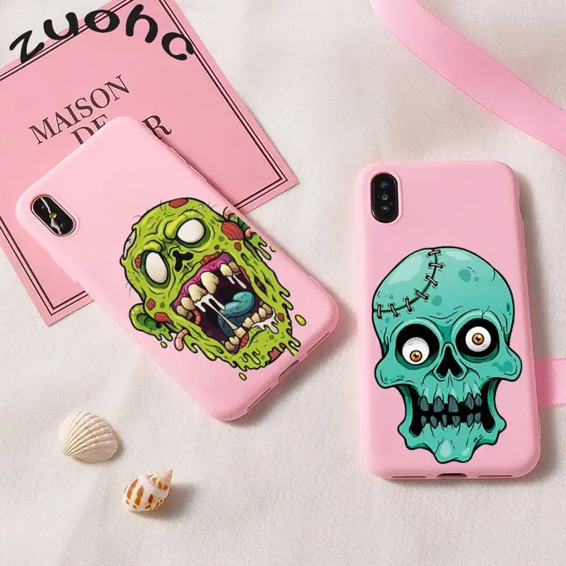 

Interesting bones Phone Case Pink Color for iPhone 11 Pro Max XR X XS Matte Soft Luxury Case for iPhone 6 7 8 Plus Cover