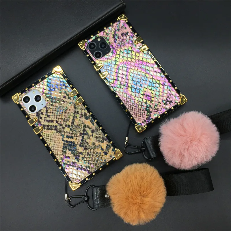 

Fashion Glitter Colorful Snake Cover Square Phone Case for Huawei P30 Pro P20 Mate 20 30 Honor 20 V30 8X 10 Nova 5 3 6 Y6 Y7 Y9