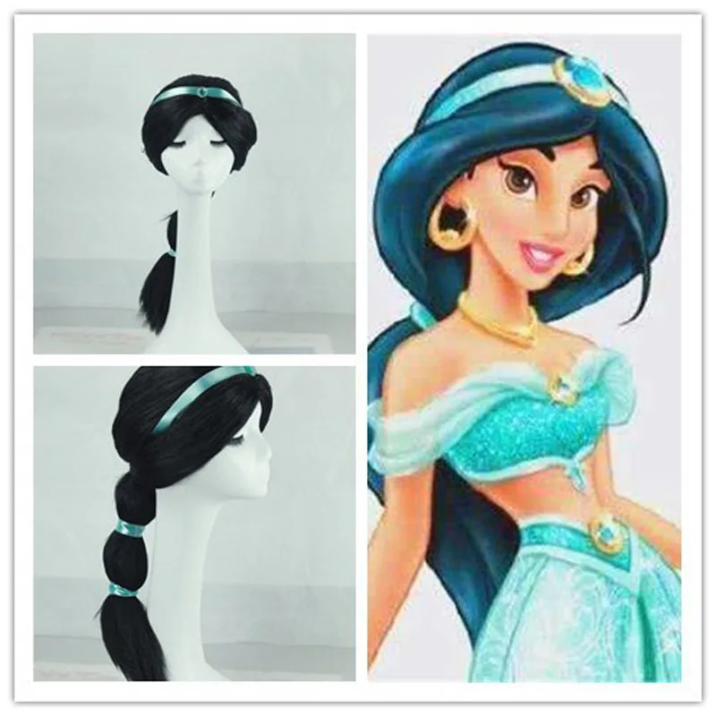 

Jasmine Wigs Children Girl Aladdin and the magic lamp Princess Jasmine cosplay wig Girl Black Long wig Braid Role Play costumes
