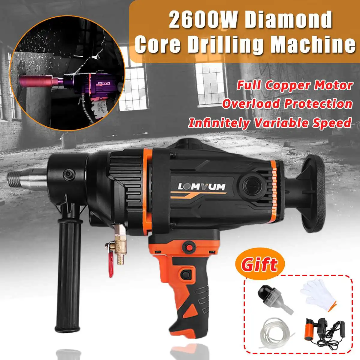 2600W 280mm Electric Diamond Core Drilling Machine High power Handheld Concrete Drill with Water Pump Accessories | Инструменты