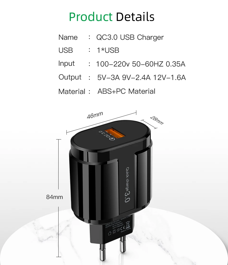 5 в 3 А Быстрая зарядка 3,0 USB зарядное устройство QC 3,0 Быстрая зарядка EU US вилка адаптер настенное зарядное устройство для мобильного телефона для iPhone samsung Xiaomi