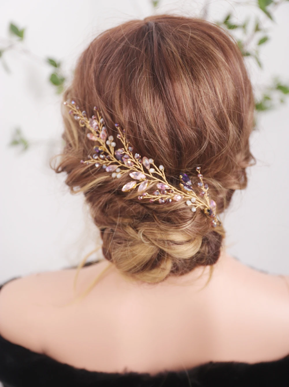Crystal Wedding Purple Rhinestones Pink Crystals Gold Headband Hair Vine Gold Bridal Headpiece Flower Hair Accessories for Brid hair accessories bridal hair accessories bridal jewelry set