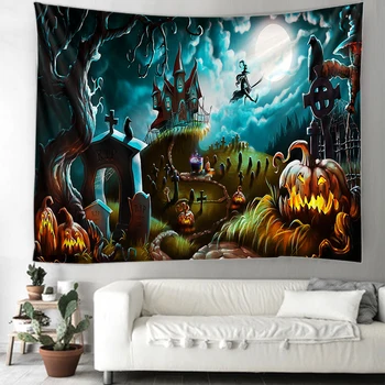 

Halloween pumpkin party tapestry Indian Mandala Hippie Macrame Tapestry Wall Hanging Boho decor Psychedelic Witchcraft Tapestry