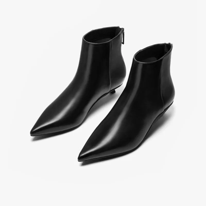 

FORENJOY New Ladies Shoes Fashion Sexy Lace-Up Pointed Leather Booties Autumn And Winter Toe Low Heels Boots Women Pumps